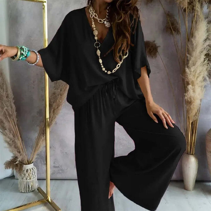Women's Relaxed Loungewear Set: Oversized Top & Wide Leg Trousers