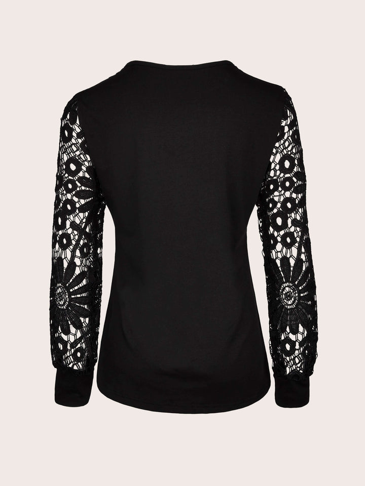 Women's Relaxed Fit Blouse: Lace Sleeves & Pintuck Detail