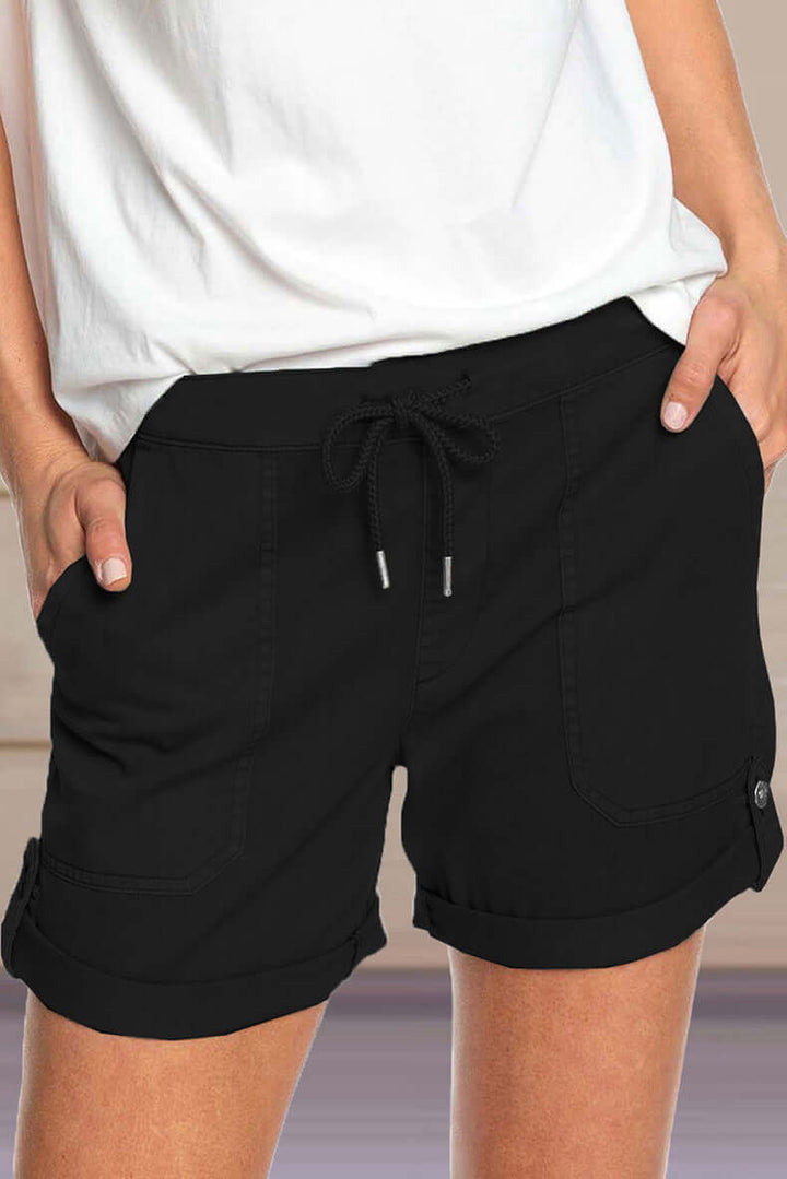Women's Casual Shorts: Adjustable Waist & Turned-Up Hem
