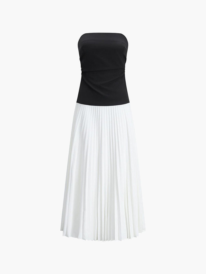 Strapless Pleated Midi Dress