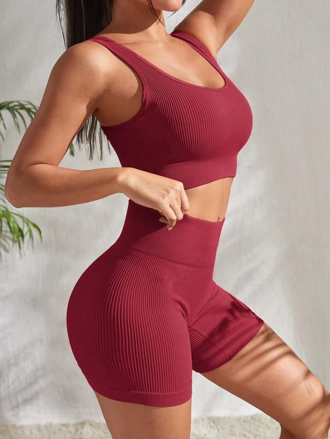 Women's Ribbed Yoga Set: Sleeveless Top & Shorts