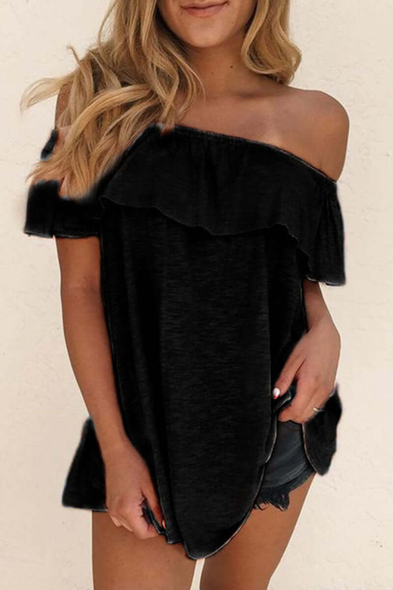 Women's Relaxed Fit Off-Shoulder Blouse with Ruffle Detail