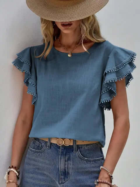 Women's Ruffled Cap Sleeve Blouse