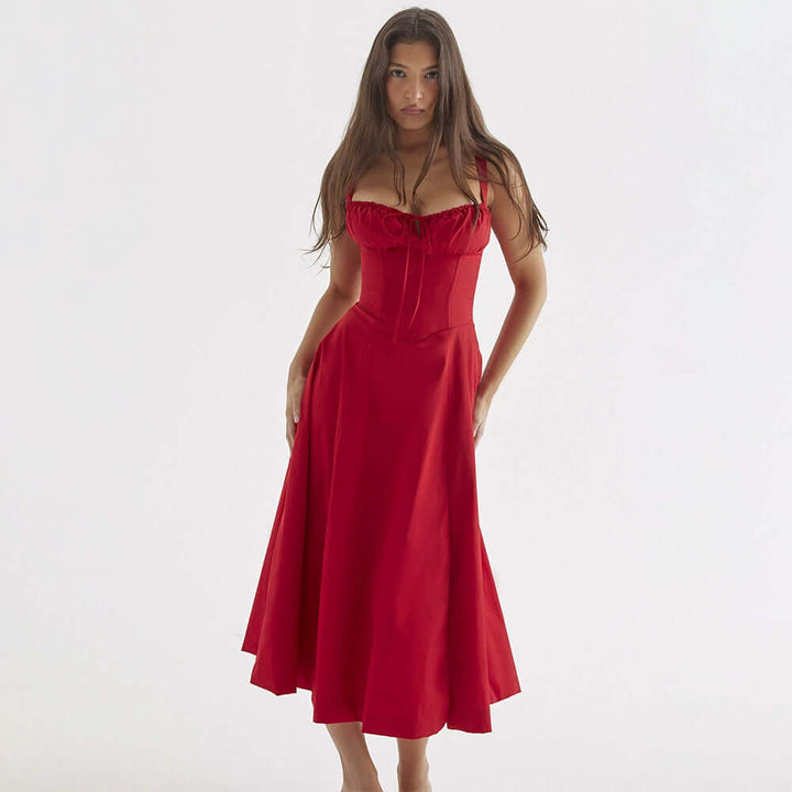 Elegant Corset Midi Dress with Slit