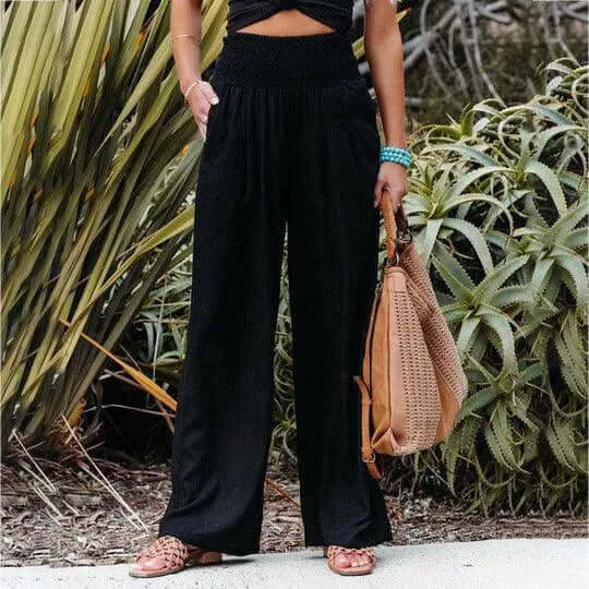 Women's High-Waisted Wide Leg Linen Blend Trousers