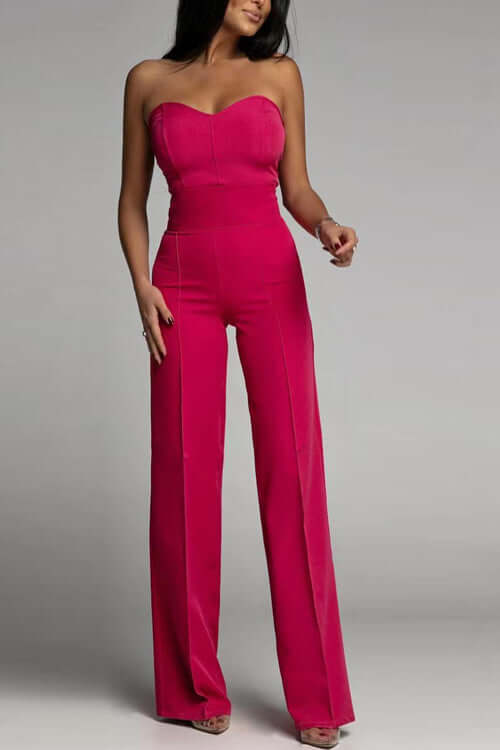 Elegant Strapless Jumpsuit: Fitted Bodice & Flared Legs