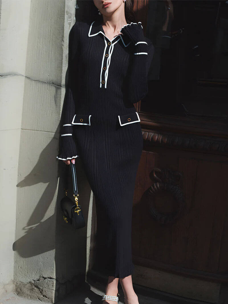 Women's Ribbed Long-Sleeve Midi Sweater Dress