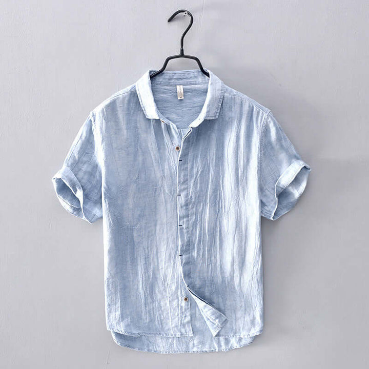 Men's Regular Fit Short Sleeve Shirt with Stand-Up Collar