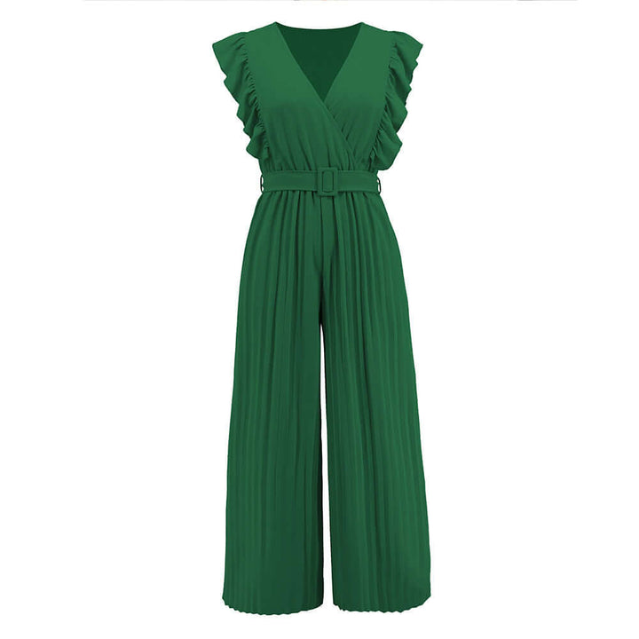 Women's V-Neck Ruffled Relaxed Fit Jumpsuit