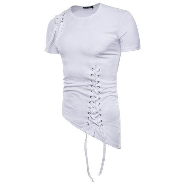 Men's Slim Fit Short Sleeve T-Shirt with Lace-Up Detail