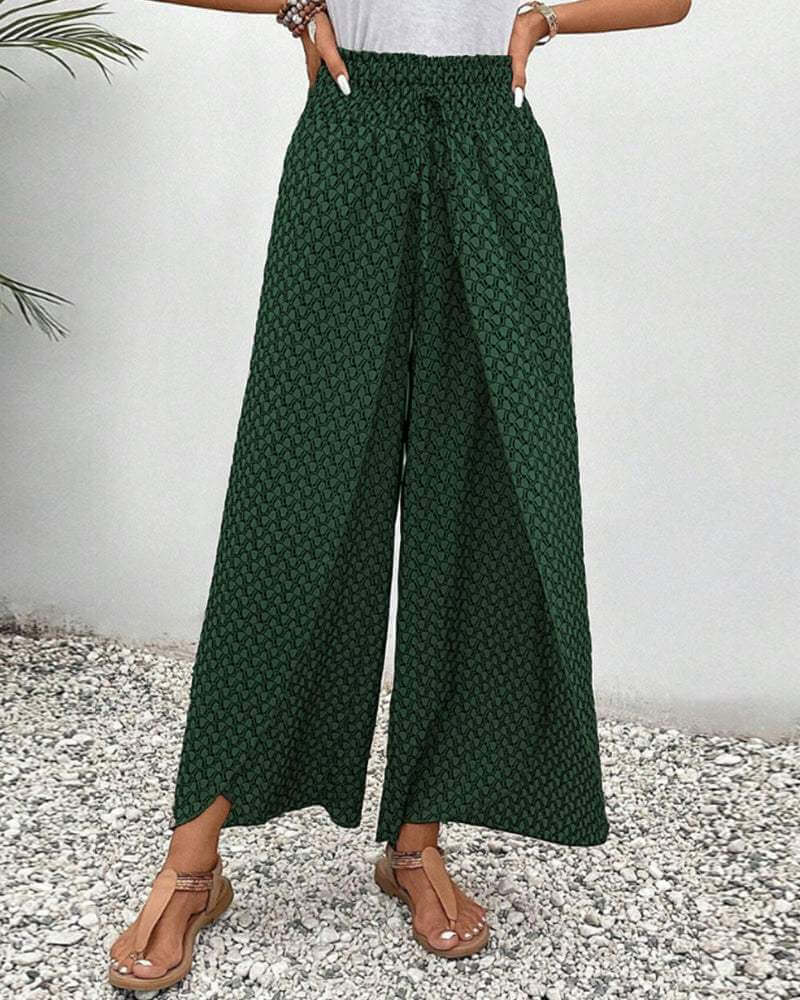 Women's Wide-Leg Elastic Waist Pants: Flowy, Patterned Summer Trousers
