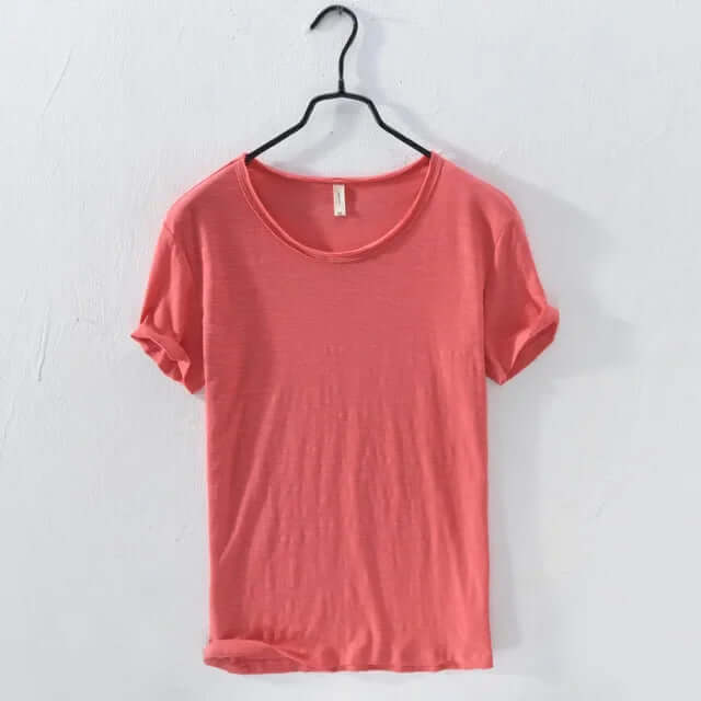 Men's Slim Fit Cotton T-Shirt - Crew Neck, Rolled Sleeves