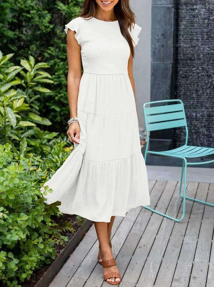 Women's A-Line Midi Dress with Flutter Sleeves