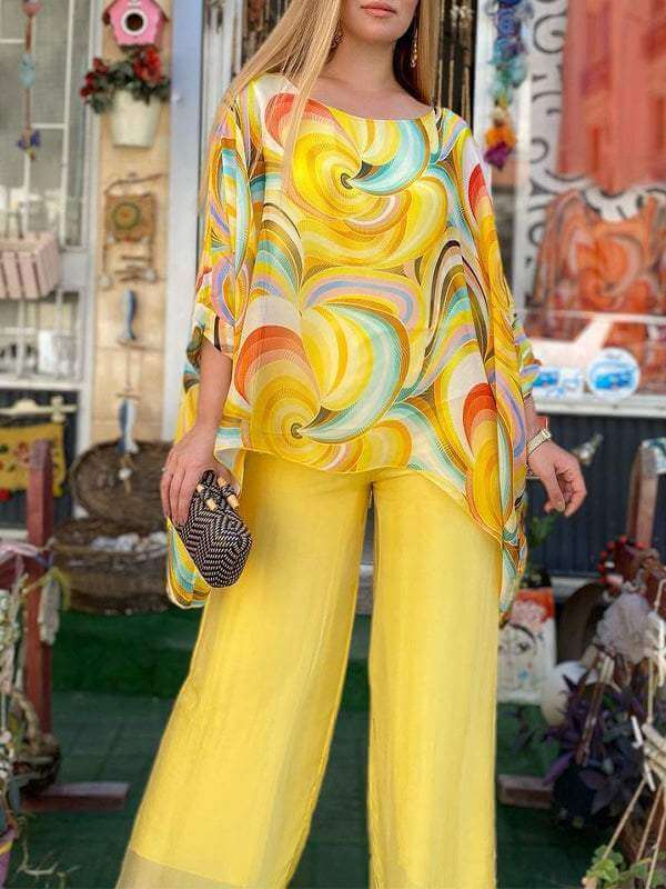 Women's Multicolor Chiffon Two-Piece Set