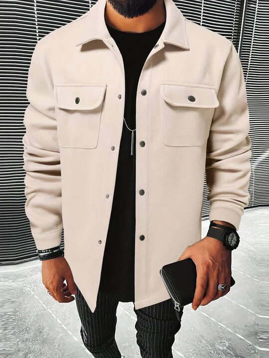 Men's Long Sleeve Button Pocket Jacket: Casual &amp; Stylish
