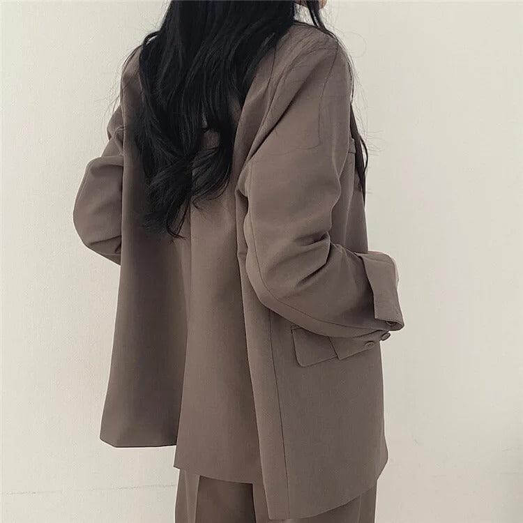 Women's Smart Casual Suit: Oversized Blazer & High-Waisted Trousers