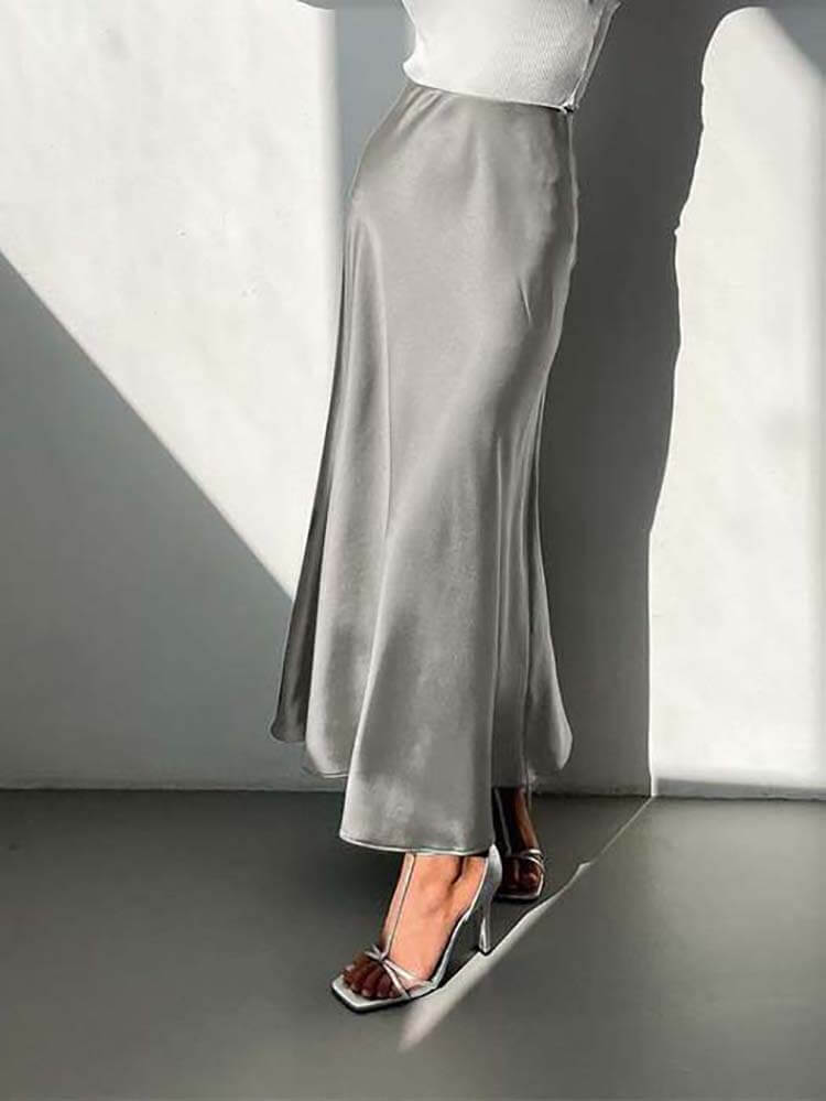 Women's Elegant A-Line Satin Midi Skirt