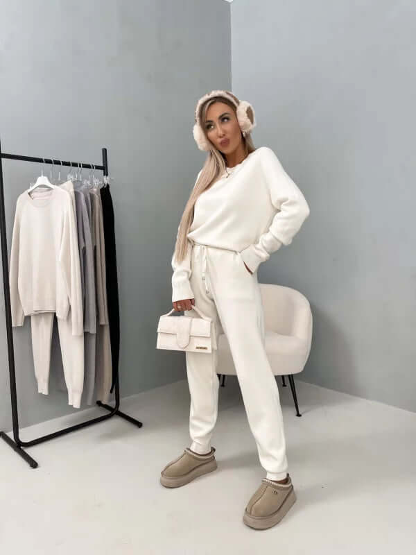 Women's Soft Long Sleeve Loungewear Set with Drawstring Pants