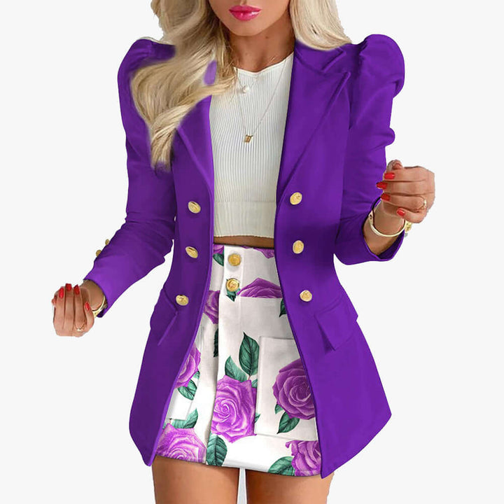 Women's Double-Breasted Blazer and Skirt Set