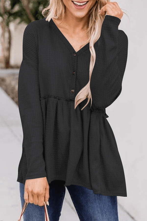 Women's Casual V-Neck Top with Buckle Detail