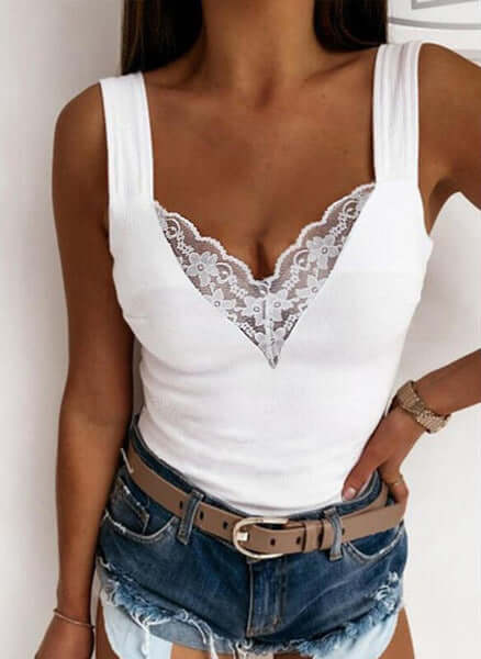 Women's Fitted Sleeveless V-Neck Lace Top
