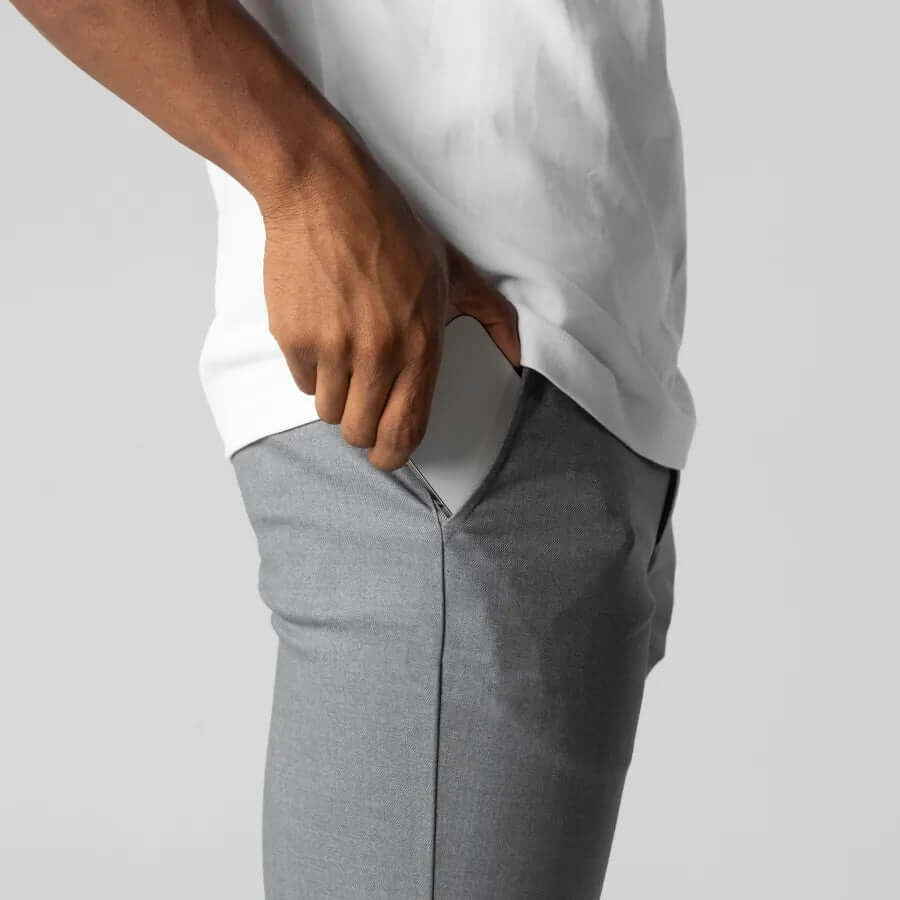 Men's Slim-Fit Stretch Cotton Trousers: Flat-Front Business Casual Pants