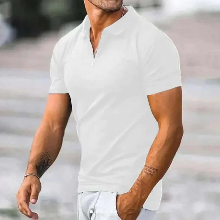 Men's Slim Fit Short Sleeve Polo Shirt with Zipper