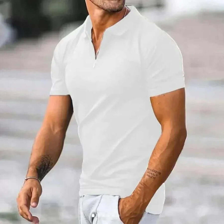 Men's Slim Fit Short Sleeve Polo Shirt with Zipper