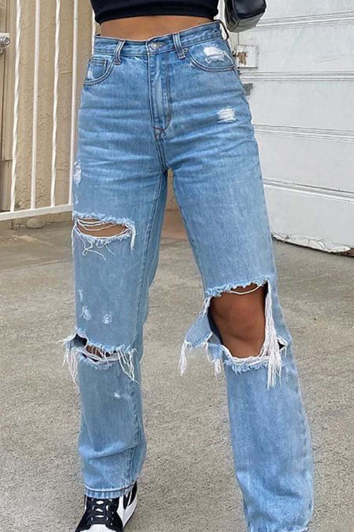 Women's High Waist Ripped Jeans: Casual Slim Fit Pants