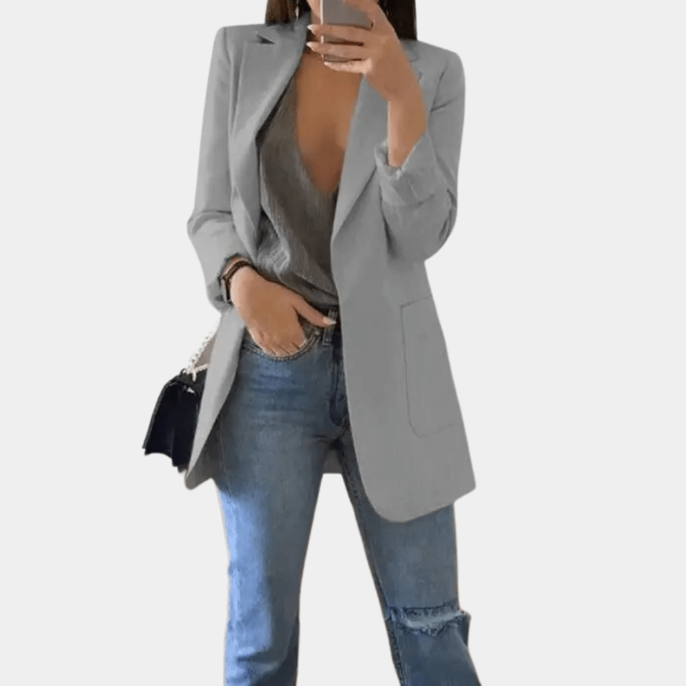 Women's Longline Tailored Blazer: Open Front, Notched Lapel