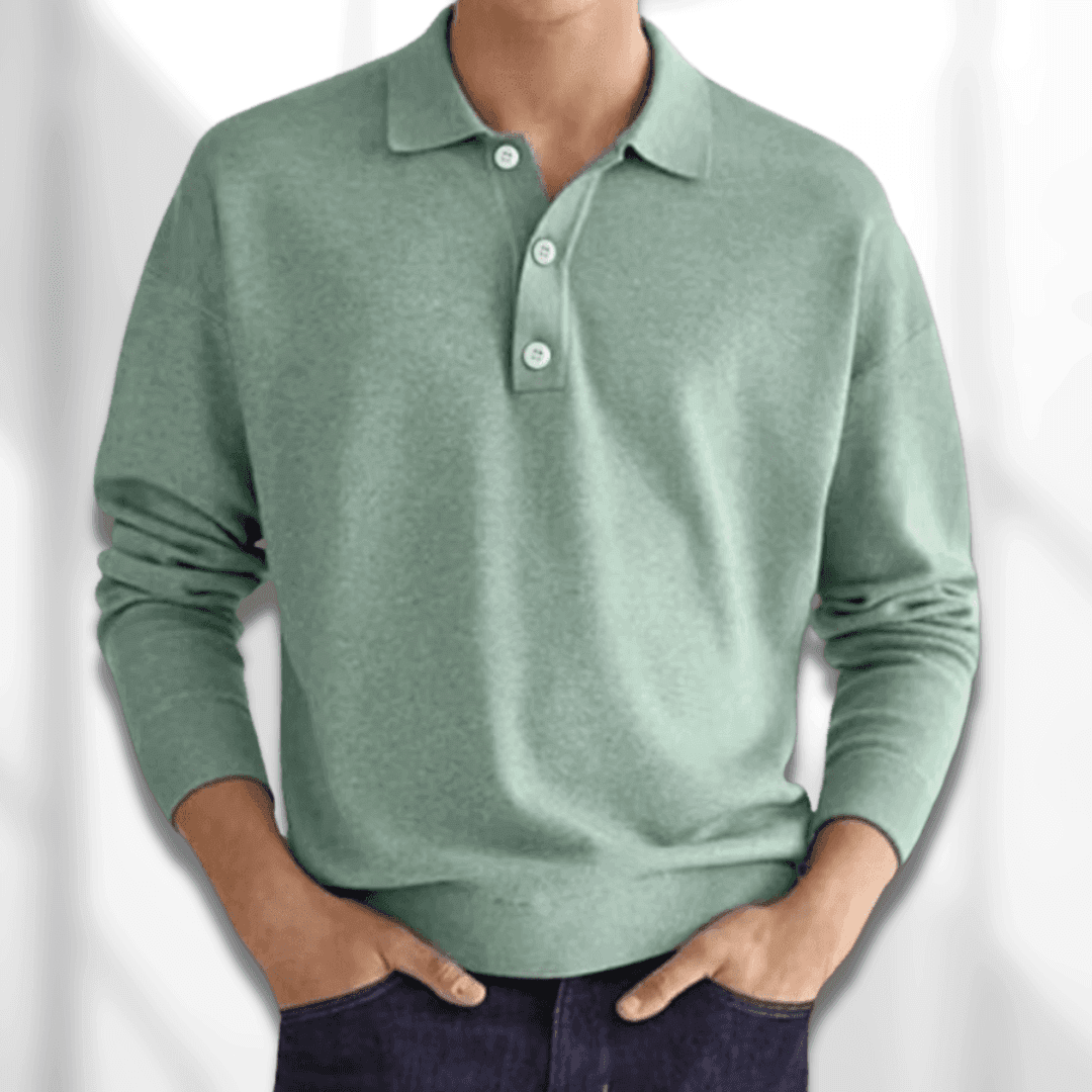 Men's Long Sleeve Knitted Polo Sweater