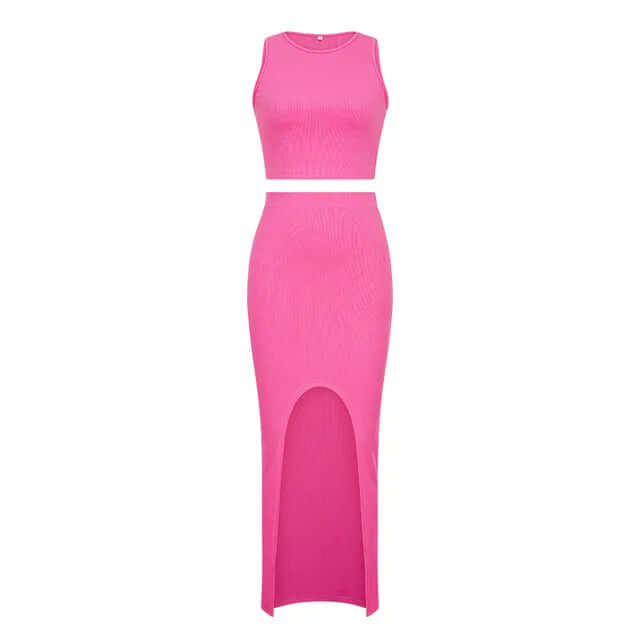 Women's Sleeveless Crop Top and Long Split Skirt Set