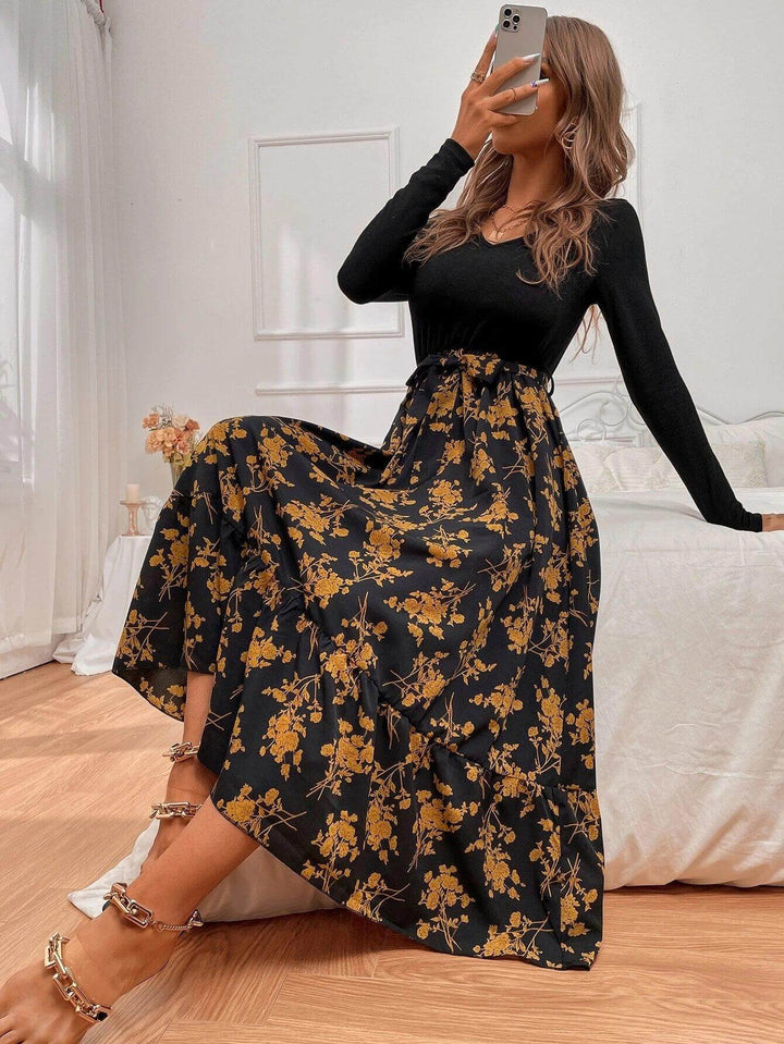 Floral A-Line Long Sleeve Women's Dress