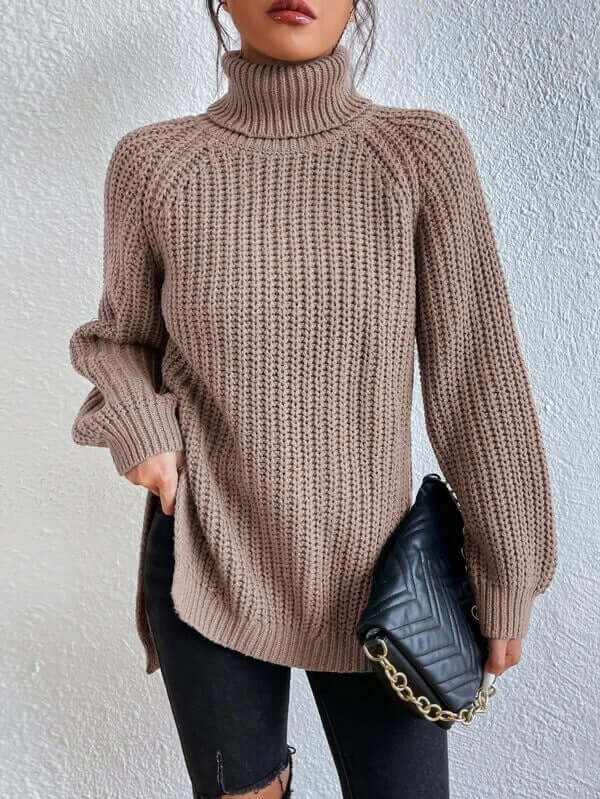 Women's Full-Size Turtle Neck Ribbed Knit Sweater