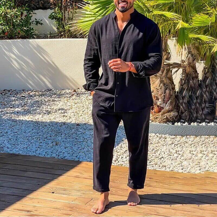 Men's Relaxed Linen Shirt & Cropped Pant Set