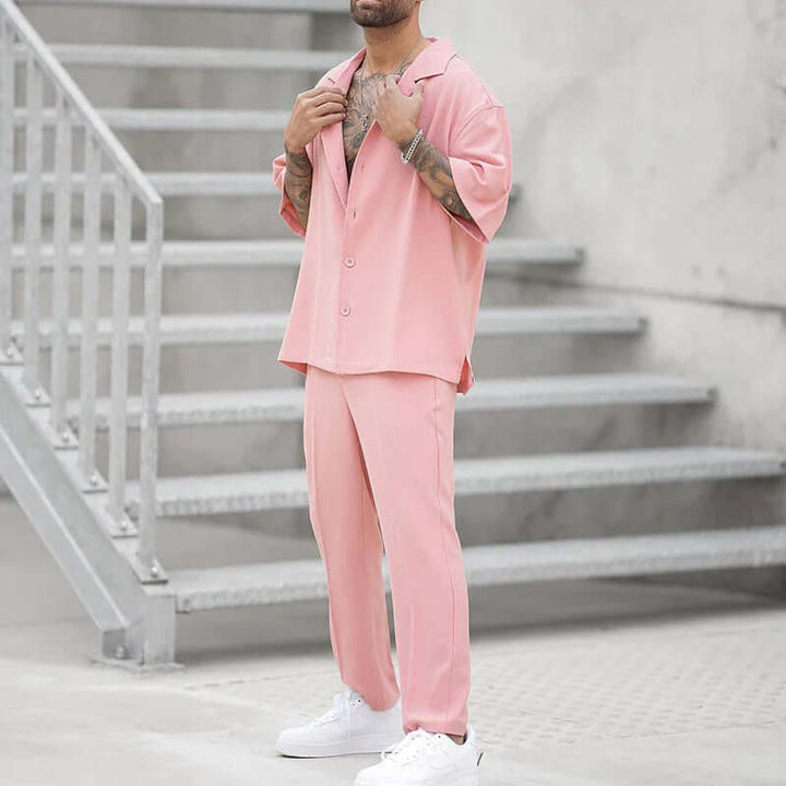 Men's Relaxed Fit Cotton Shirt and Pants Set