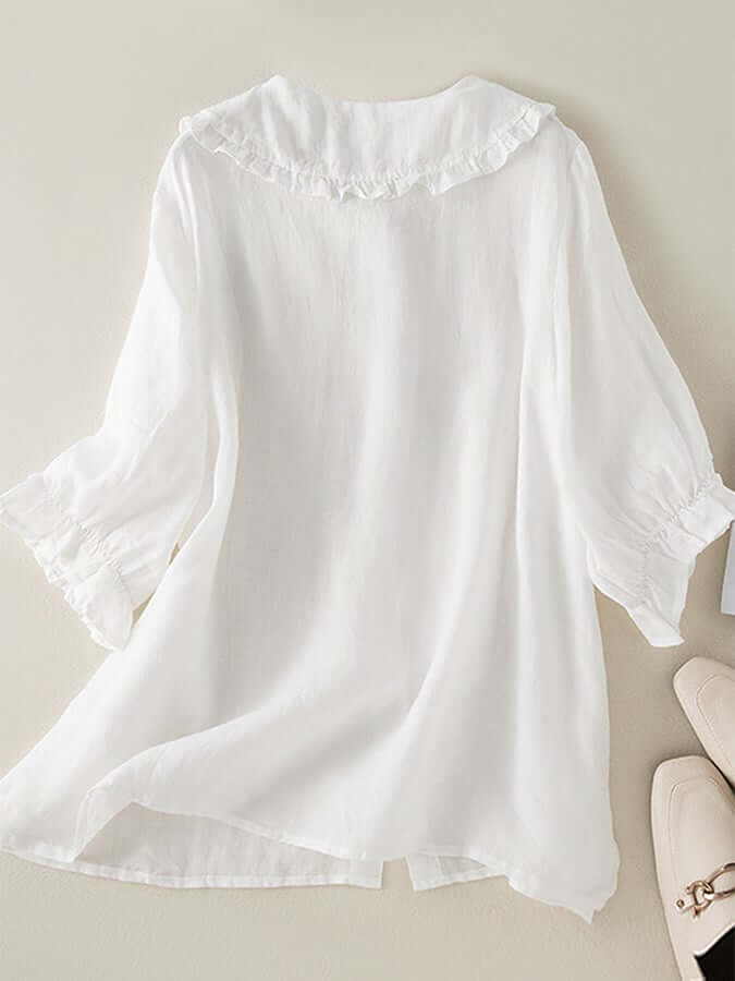 Women's Cotton Linen Peter Pan Collar Shirt