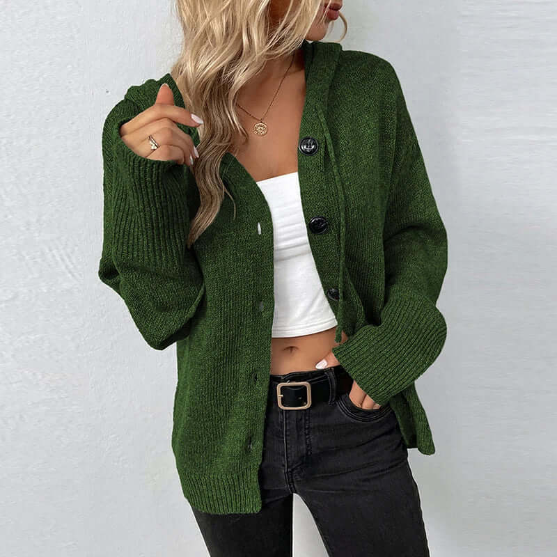 Women's Hooded Knitted Cardigan - Cozy & Warm