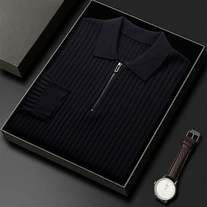 Men's Ribbed Knit Half-Zip Polo Sweater