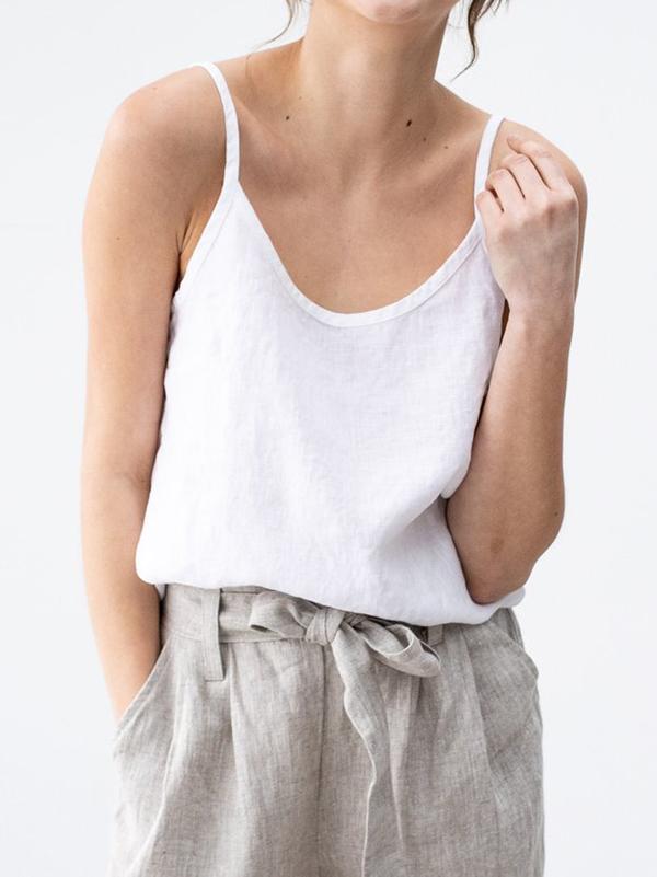 Women's Relaxed Linen Blend Spaghetti Strap Top