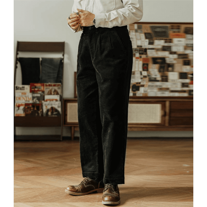 Men's High-Waist Relaxed-Fit Corduroy Trousers