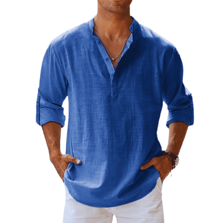 Men's Long Sleeve Henley Shirt: Regular Fit Casual Top