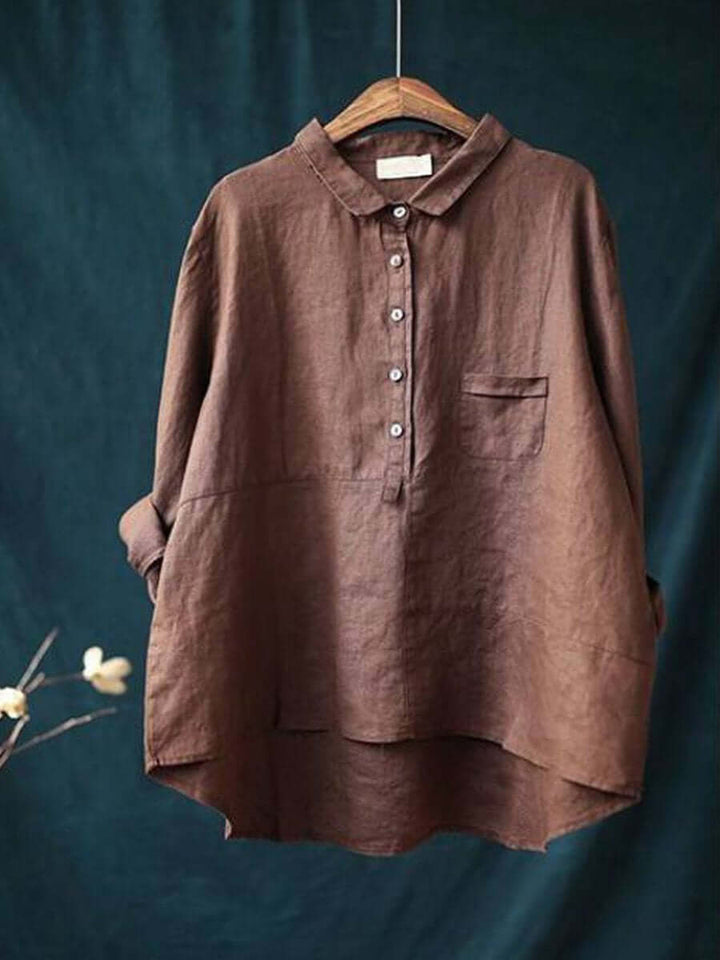 Women's Cotton Linen Long Sleeve Shirt - Relaxed Fit Lapel Neck Top