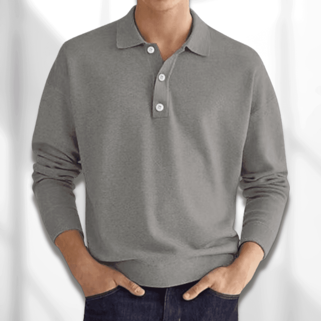 Men's Long Sleeve Knitted Polo Sweater