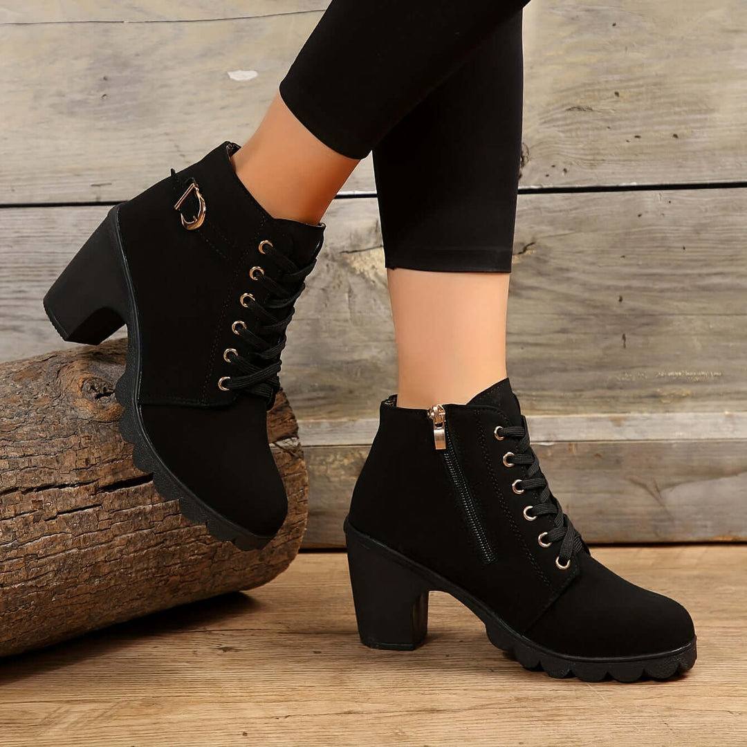 Women's Ankle Boots: Block Heel, Lace-Up, Zipper, Buckle