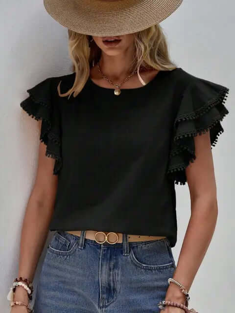 Women's Ruffled Cap Sleeve Blouse