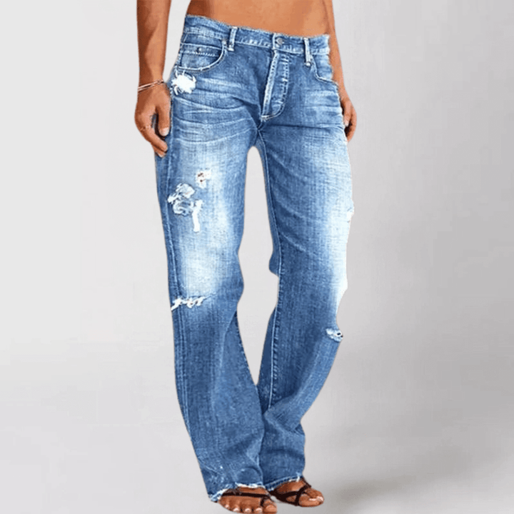 Women's Mid-Rise Bootcut Jeans: Distressed Denim