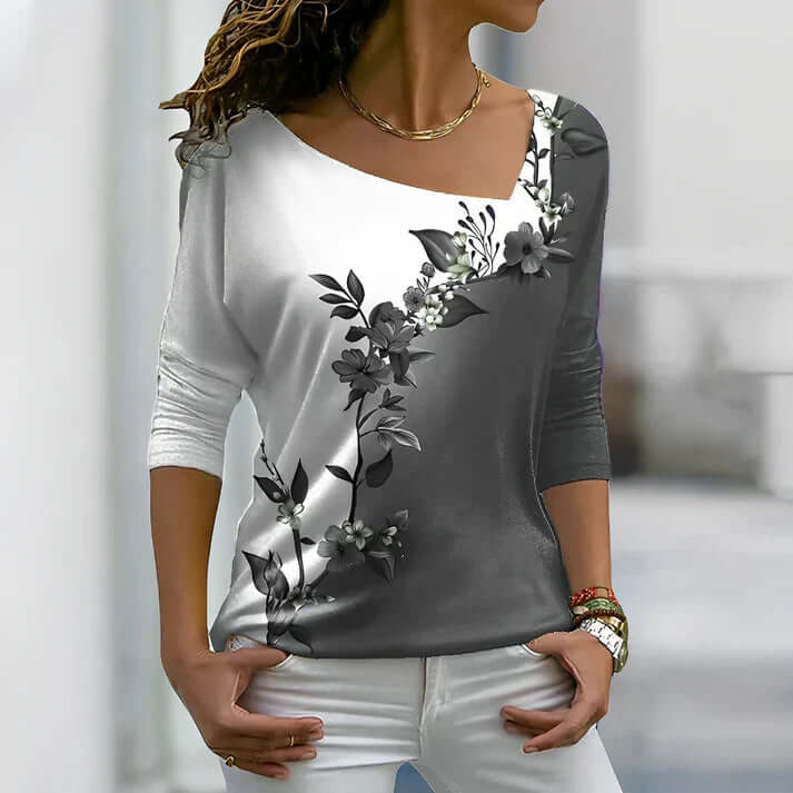 Women's Floral Contrast Short-Sleeve Top