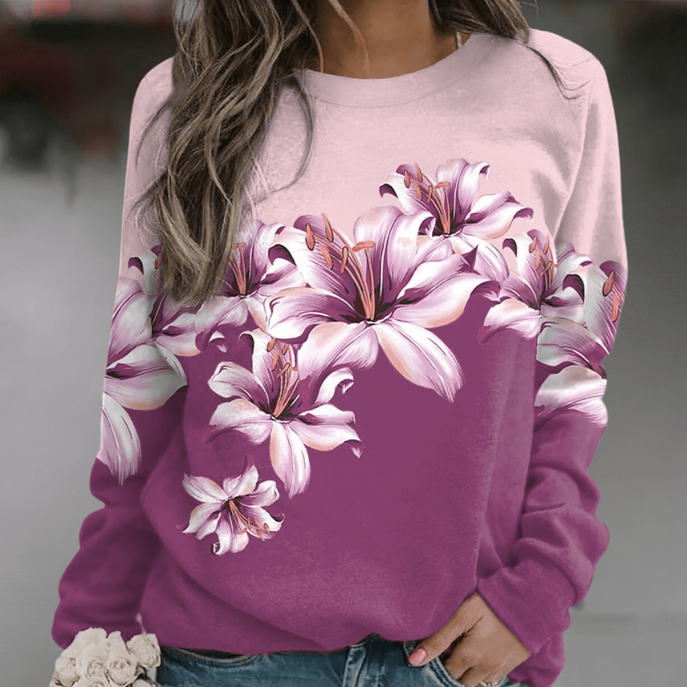 Women's Relaxed Fit Floral Print Long Sleeve Sweatshirt