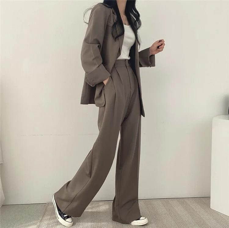 Women's Smart Casual Suit: Oversized Blazer & High-Waisted Trousers